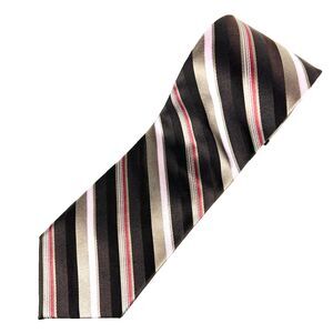 DKNY Mens Brown, Burgundy, Grey diagonal stripe Silk Tie Business Formal Necktie
